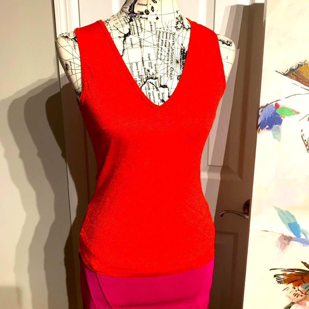 Michael Stars Vintage y2k vibrant tank tee cami shiny crop top blouse OS orange